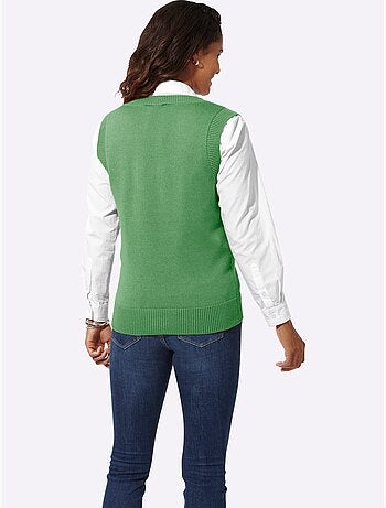 Pull sans manches en tricot avec col v et finitions côtelées - taille standard - witt