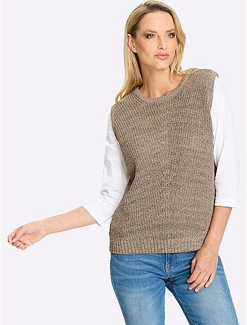 Pull sans manches en tricot fil brillant couleur or - taille standard - helline