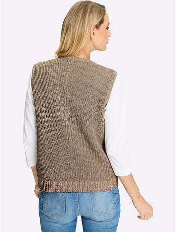 Pull sans manches en tricot fil brillant couleur or - taille standard - helline
