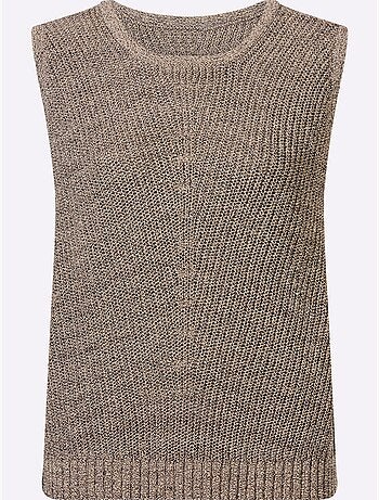 Pull sans manches en tricot fil brillant couleur or - taille standard - helline