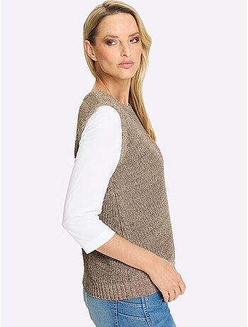 Pull sans manches en tricot fil brillant couleur or - taille standard - helline