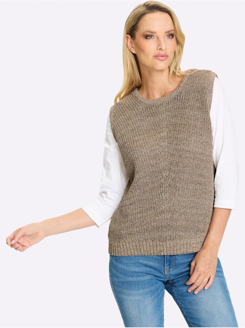 Pull sans manches en tricot fil brillant couleur or - taille standard - helline Gris Marron Blanc - Kiabi