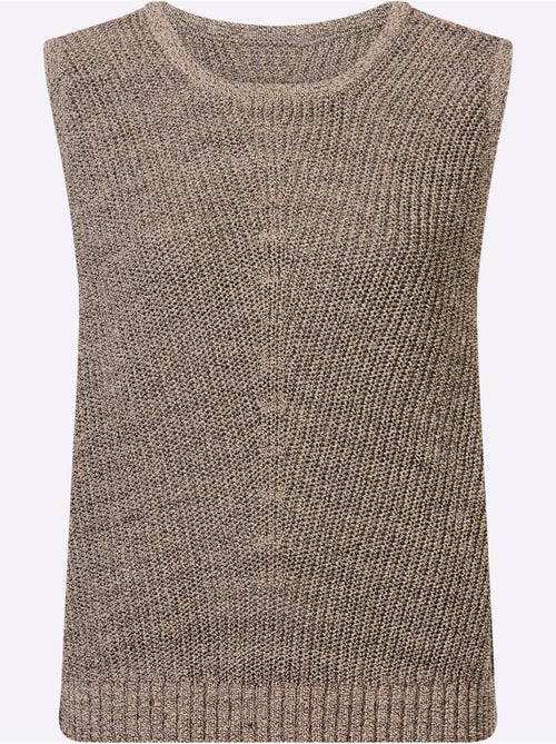 Pull sans manches en tricot fil brillant couleur or - taille standard - helline - Kiabi Pull sans manches en tricot fil brillant couleur or - taille standard - helline - Kiabi
