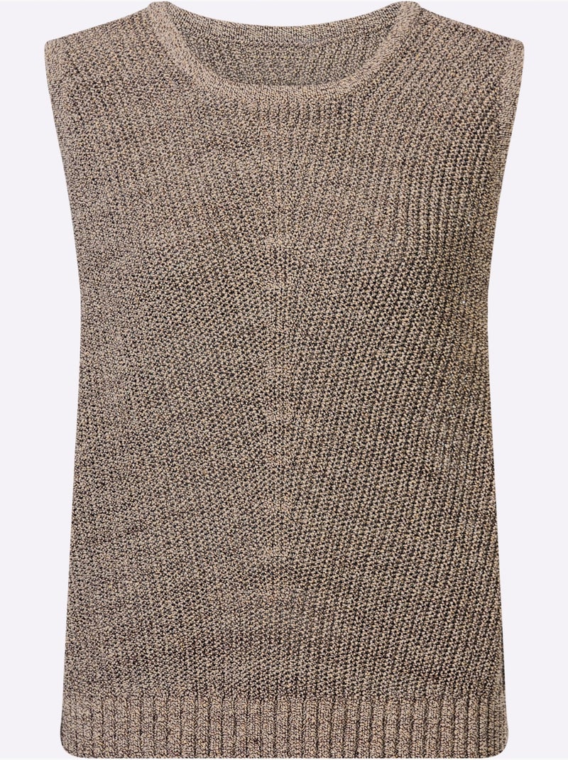 Pull sans manches en tricot fil brillant couleur or - taille standard - helline Gris Marron Blanc - Kiabi