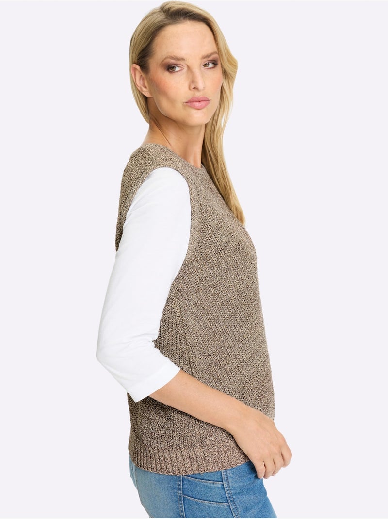 Pull sans manches en tricot fil brillant couleur or - taille standard - helline Gris Marron Blanc - Kiabi