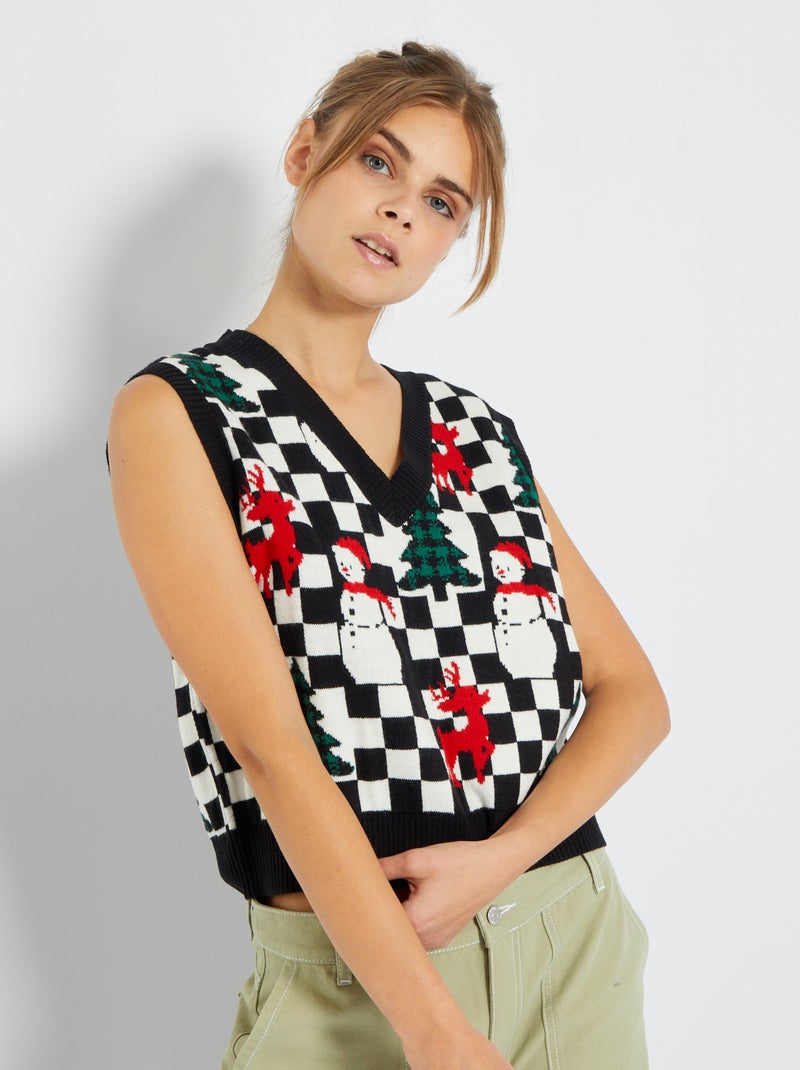 Pull sans manches esprit Noël Noir - Kiabi