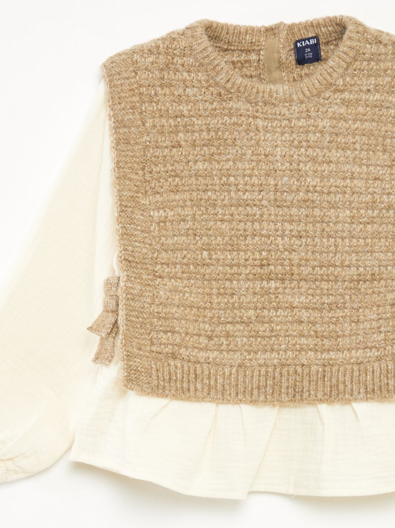 Pull sans manches et blouse 2 en 1 Beige - Kiabi