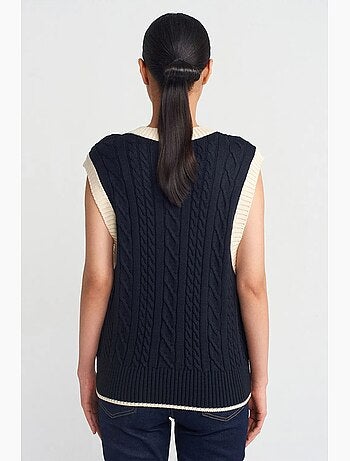 Pull sans manches femme à col v et torsades dilvin