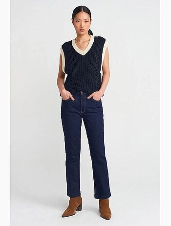 Pull sans manches femme à col v et torsades dilvin