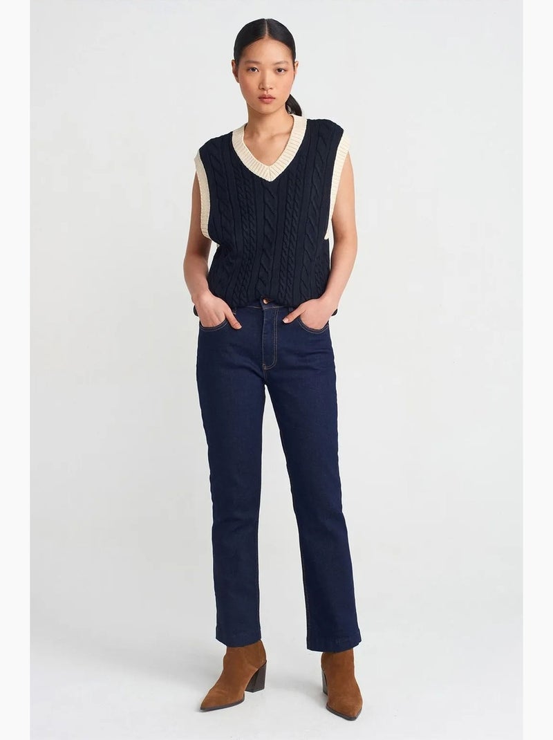 Pull sans manches femme à col v et torsades dilvin Bleu marine - Kiabi