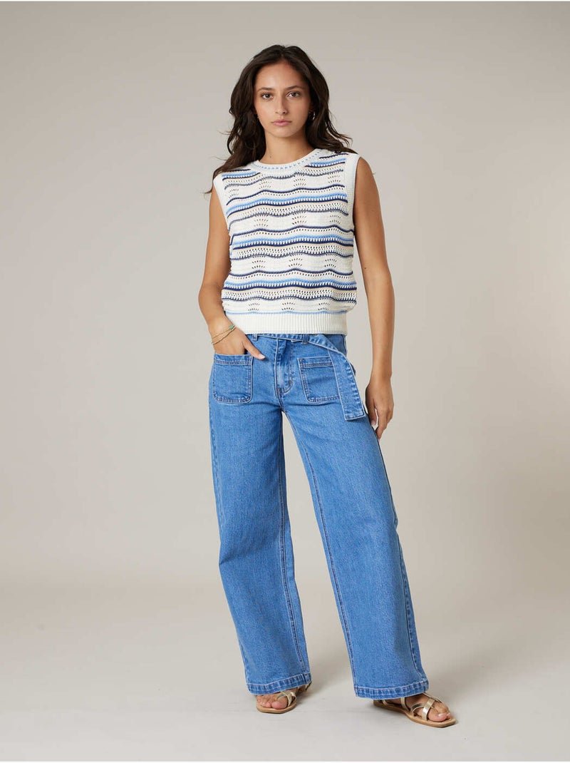 Pull sans manches femme en maille fantaisie 'Deeluxe' Bleu - Kiabi