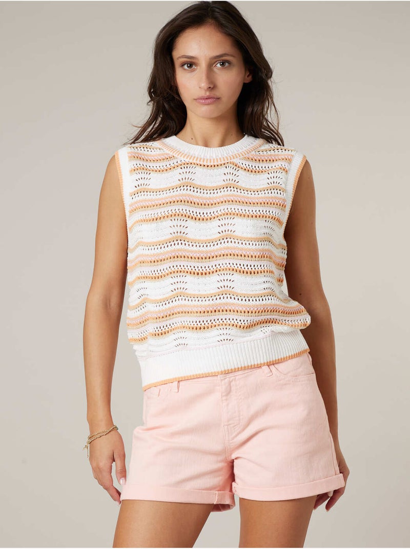 Pull sans manches femme en maille fantaisie 'Deeluxe' Orange mandarine - Kiabi