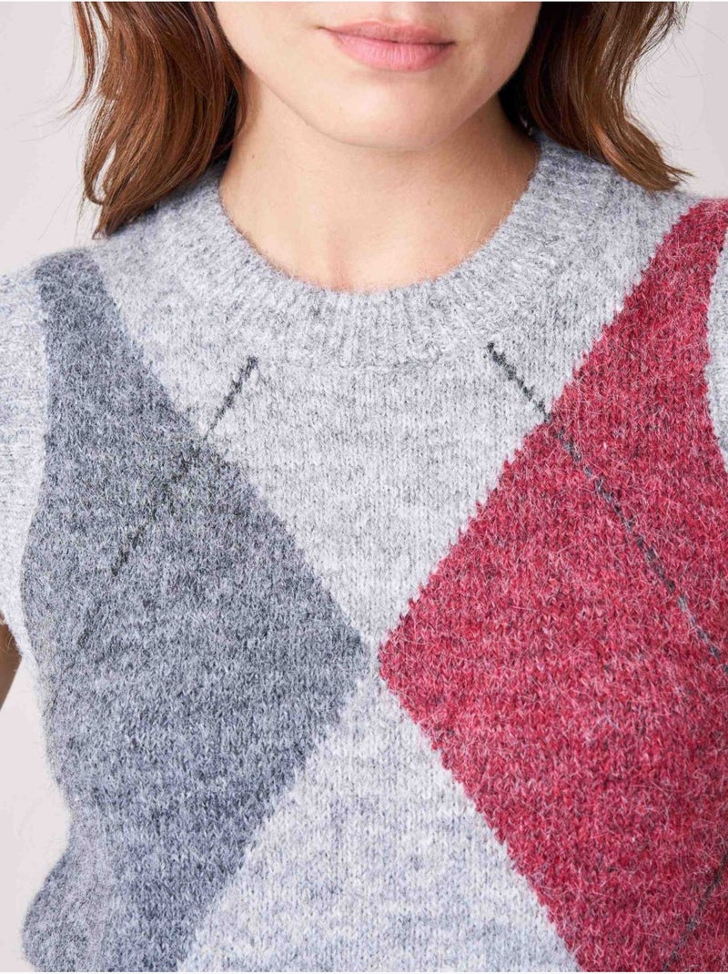 Pull sans manches femme motif losanges 'Deeluxe' Gris clair - Kiabi