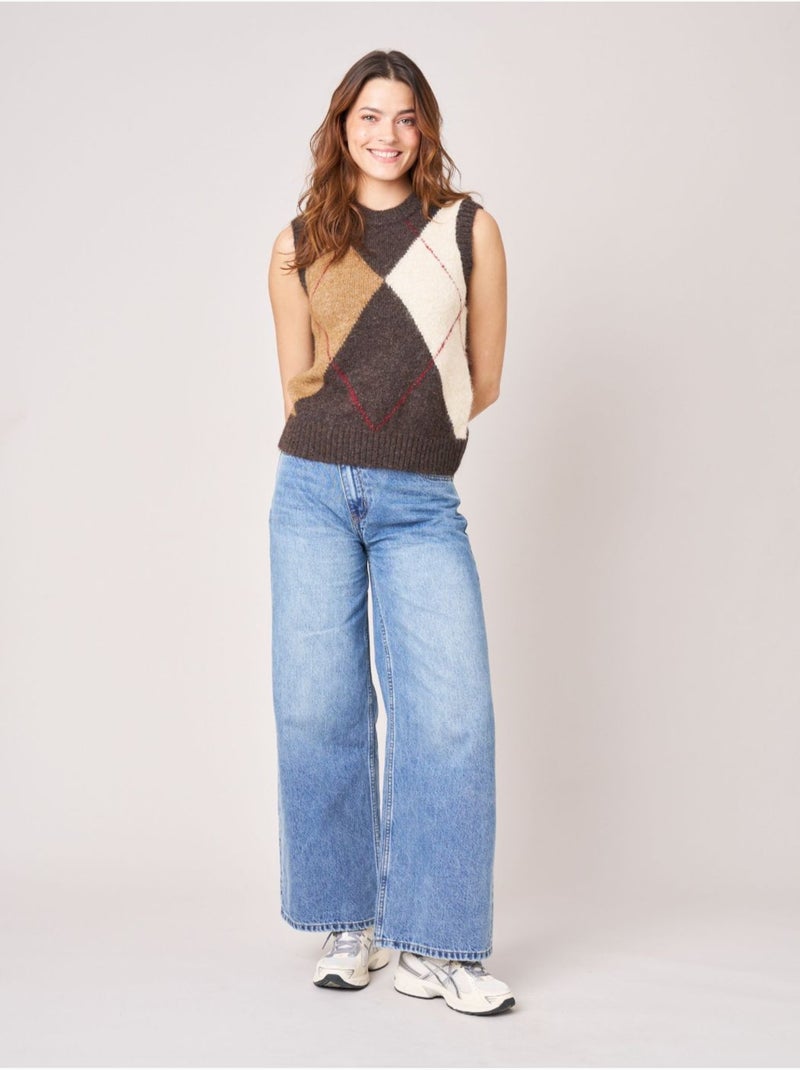 Pull sans manches femme motif losanges 'deeluxe' Marron - Kiabi