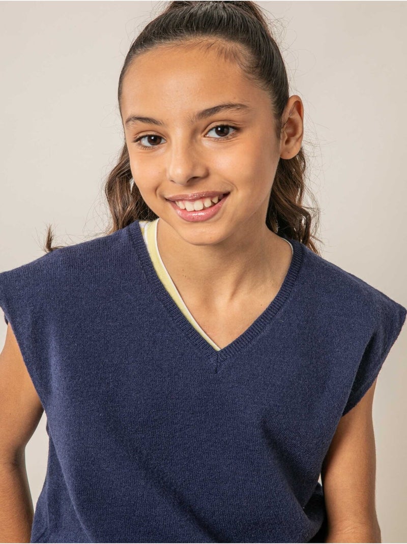 Pull sans manches fille 'Deeluxe' Bleu marine - Kiabi
