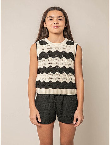 Pull sans manches fille en maille crochetée 'Deeluxe'