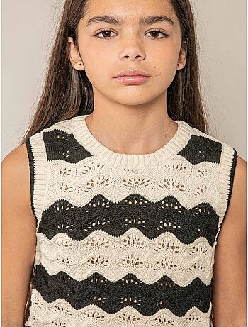 Pull sans manches fille en maille crochetée 'Deeluxe'
