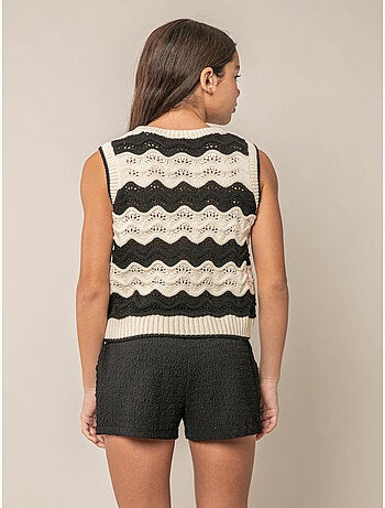Pull sans manches fille en maille crochetée 'Deeluxe'
