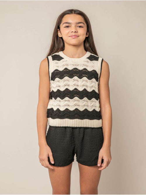 Pull sans manches fille en maille crochetée 'Deeluxe' - Kiabi