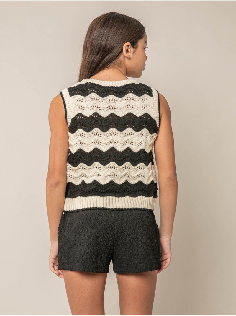 Pull sans manches fille en maille crochetée 'Deeluxe' Noir - Kiabi