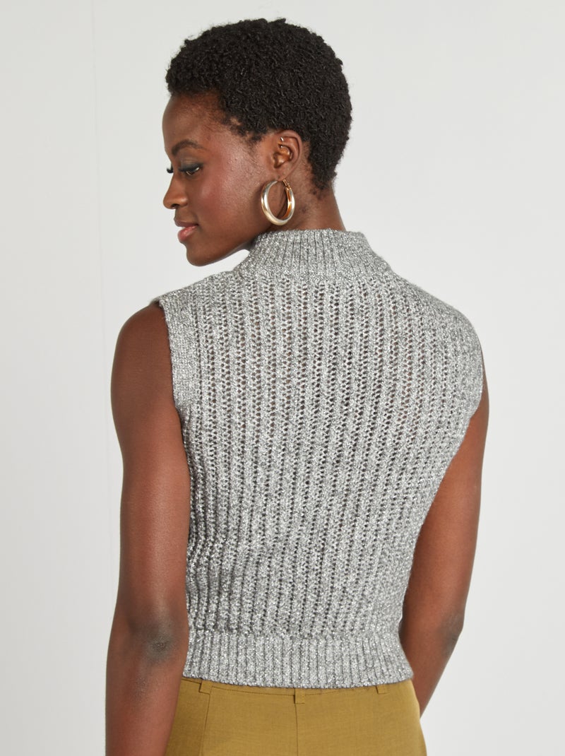 Pull sans manches fils brillants GRIS - Kiabi