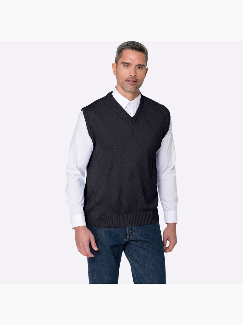 Pull sans manches joli motif losanges - taille standard - moda vilona Bleu marine - Kiabi