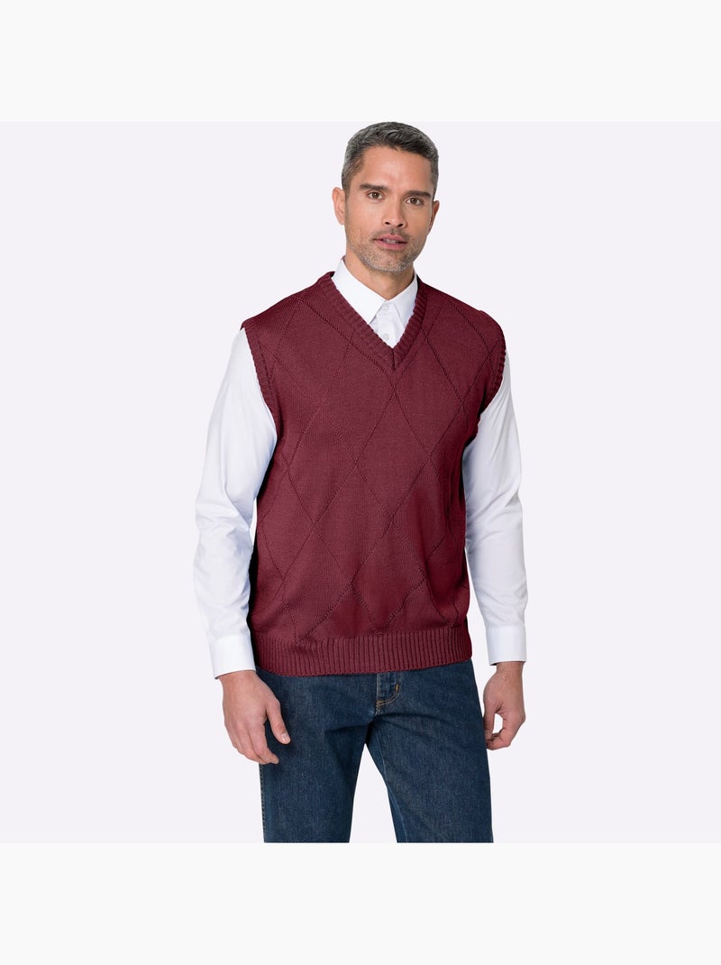 Pull sans manches joli motif losanges - taille standard - moda vilona Rouge foncé - Kiabi