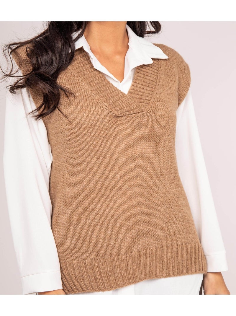 Pull sans manches KRISTOF Beige - Kiabi