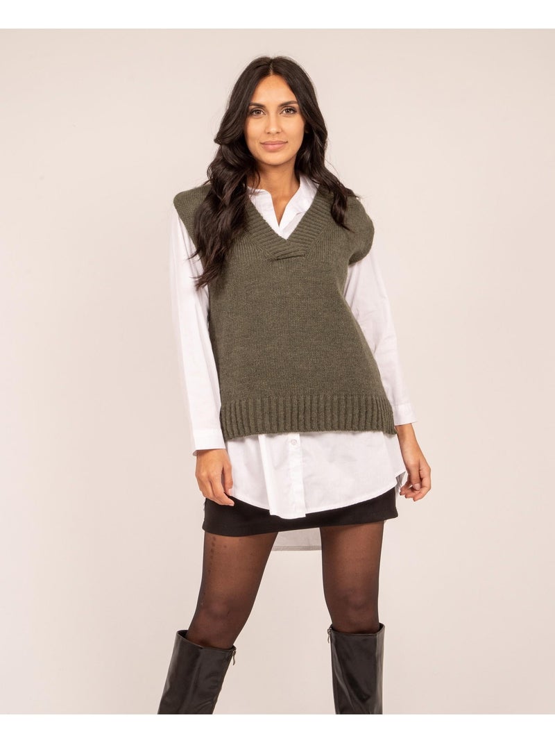 Pull sans manches KRISTOF Kaki - Kiabi
