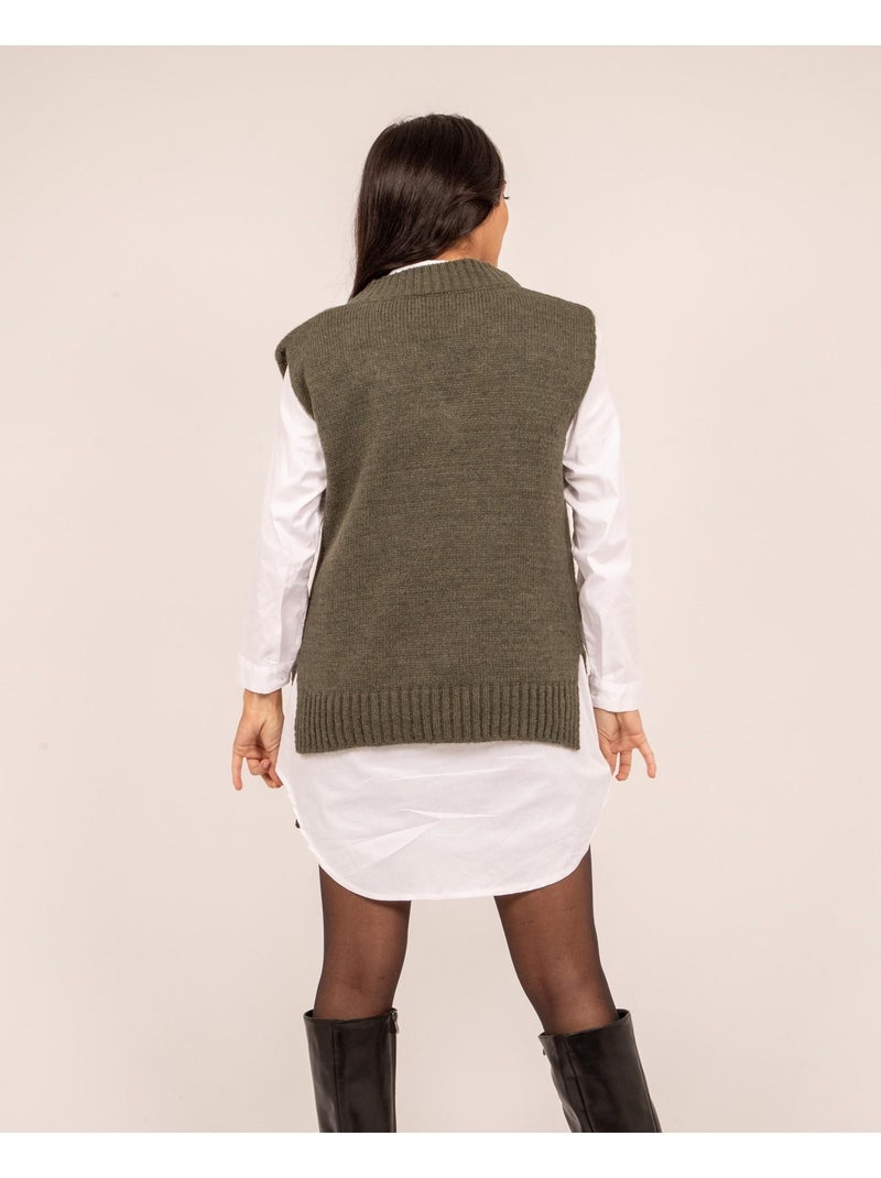 Pull sans manches KRISTOF Kaki - Kiabi