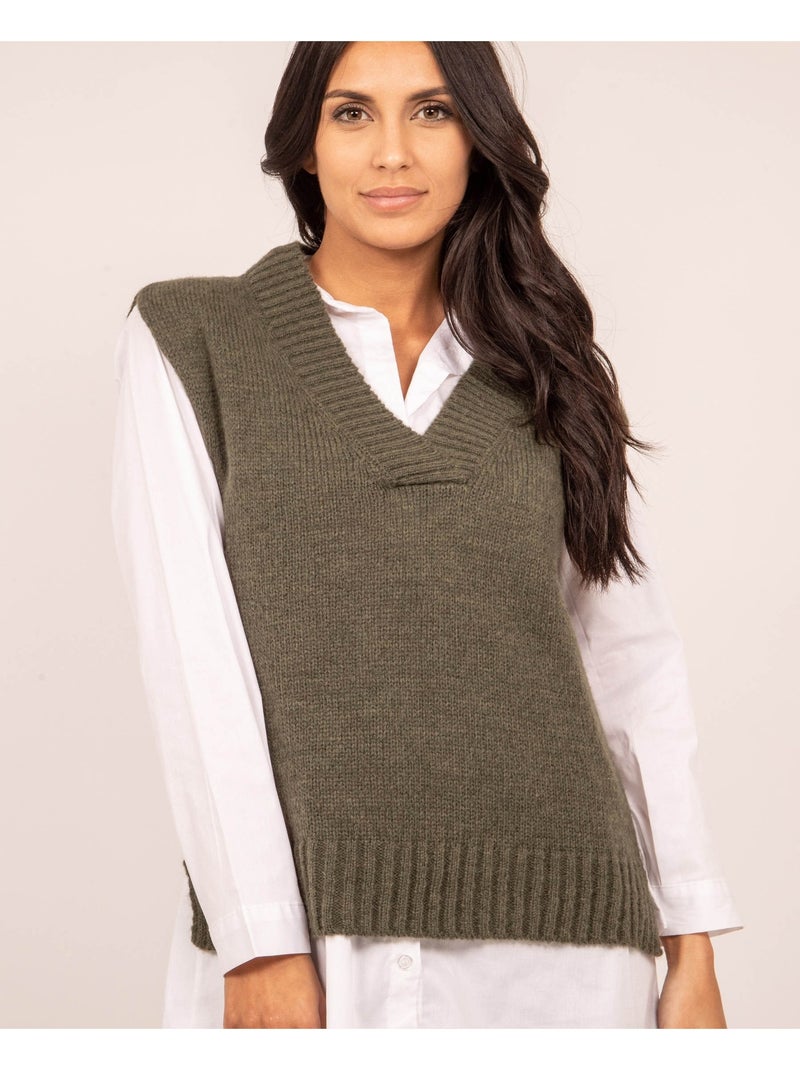 Pull sans manches KRISTOF Kaki - Kiabi