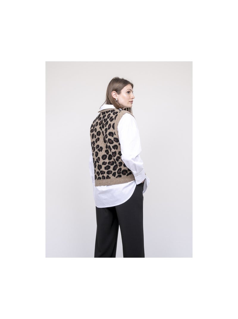 Pull sans manches léopard kurtina Marron - Kiabi