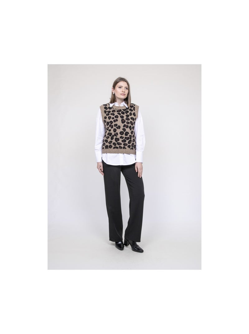 Pull sans manches léopard kurtina Marron - Kiabi