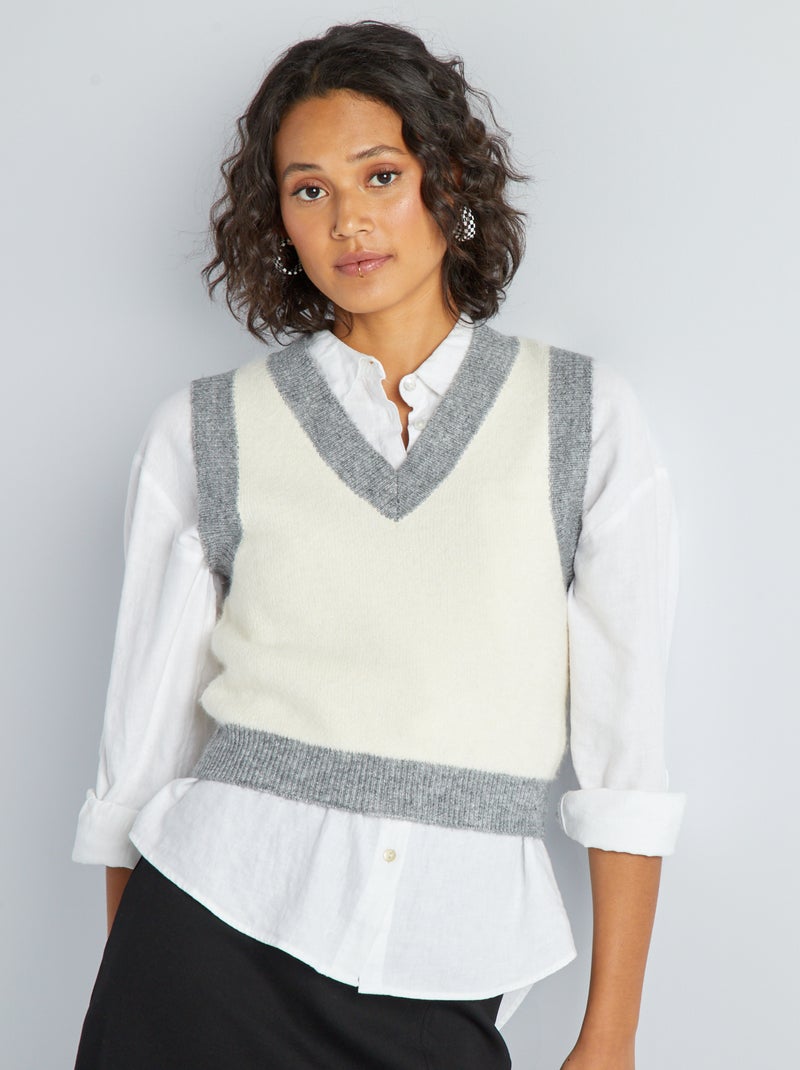 Pull sans manches motif jacquard Gris/blanc - Kiabi