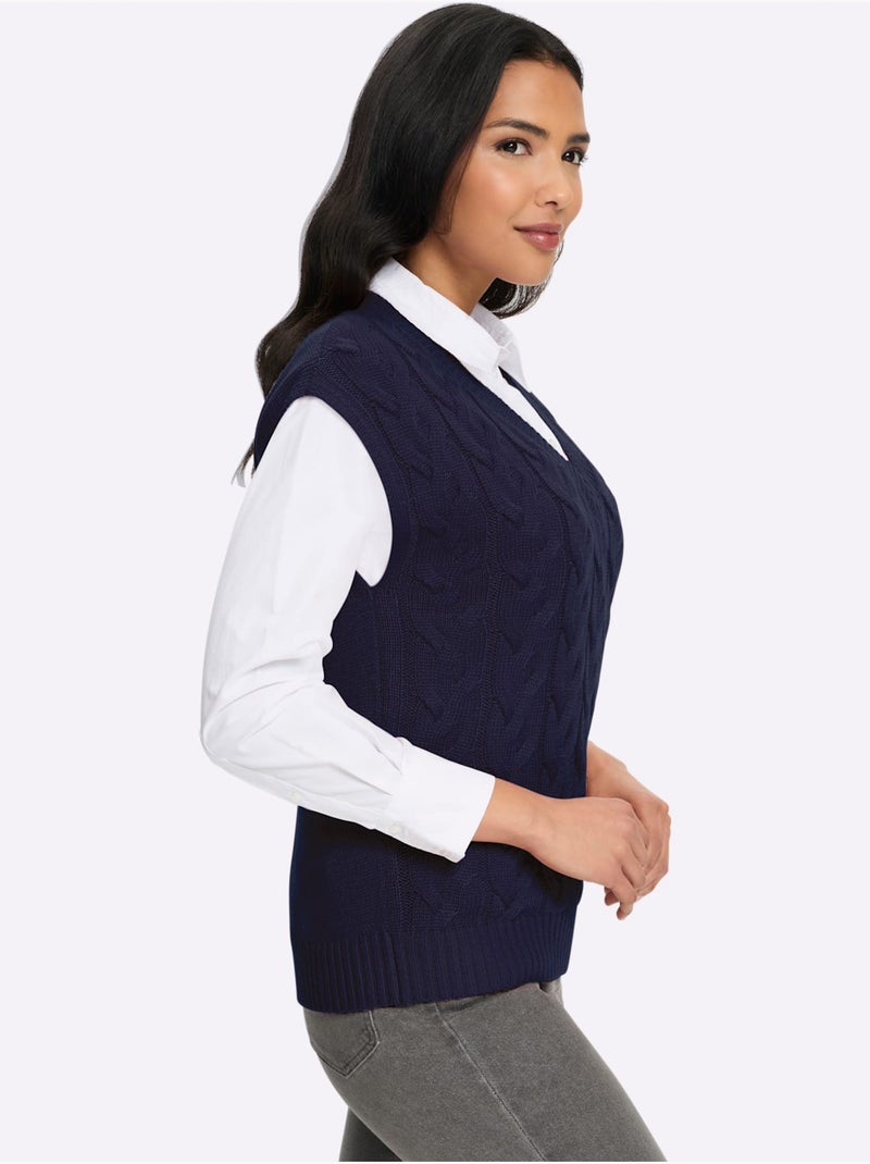 Pull sans manches motif torsadé mode - taille standard - moda vilona Bleu marine - Kiabi