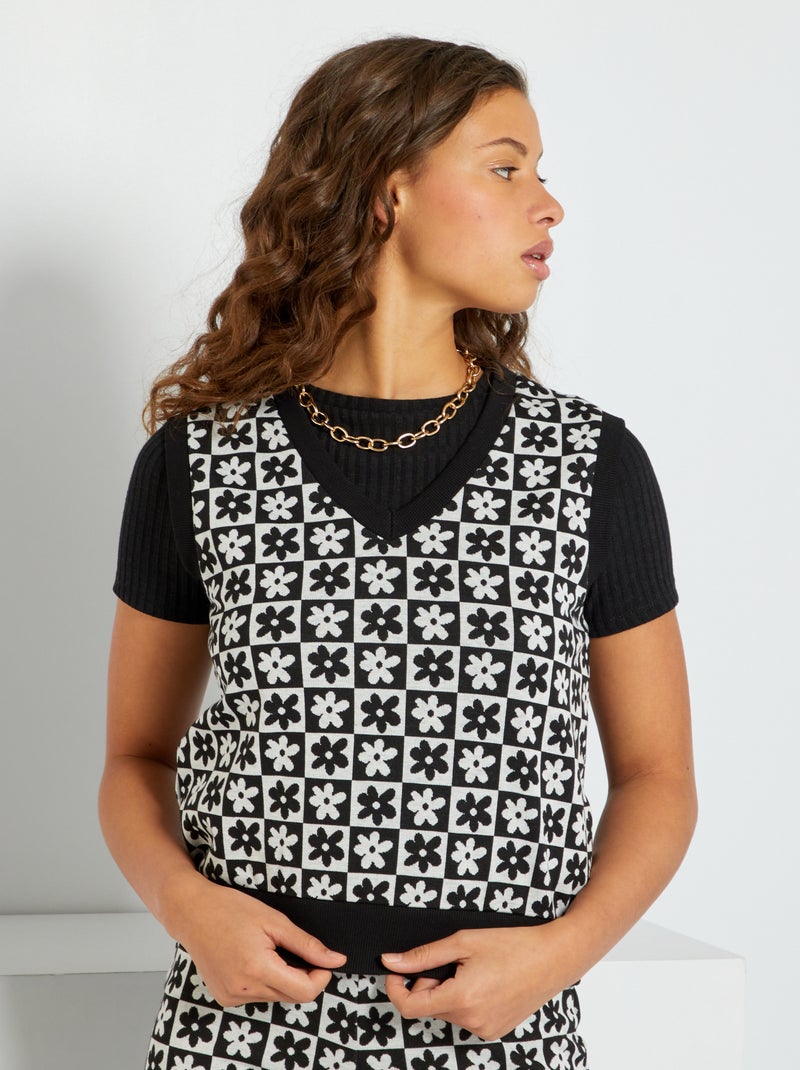 Pull sans manches noir/blanc - Kiabi
