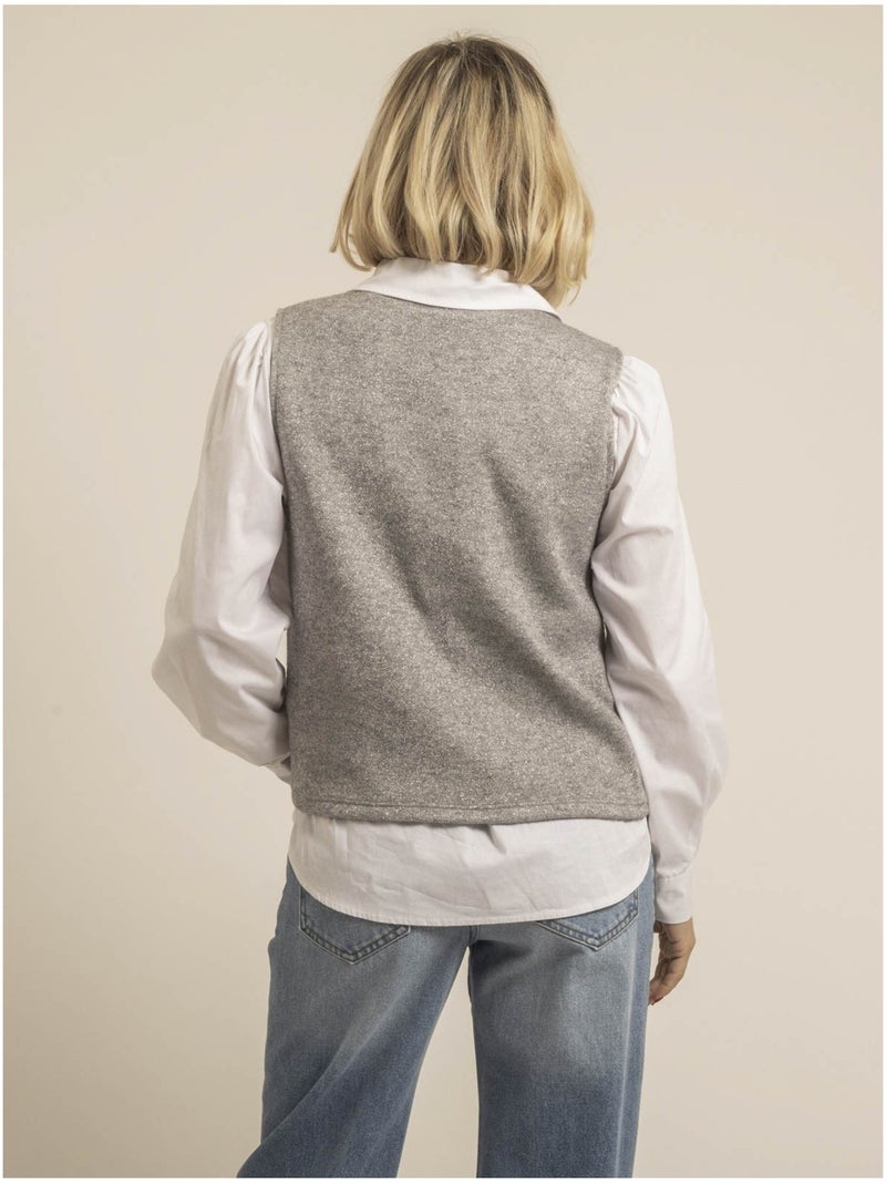 Pull sans manches paillettes KLAUDIA Gris - Kiabi