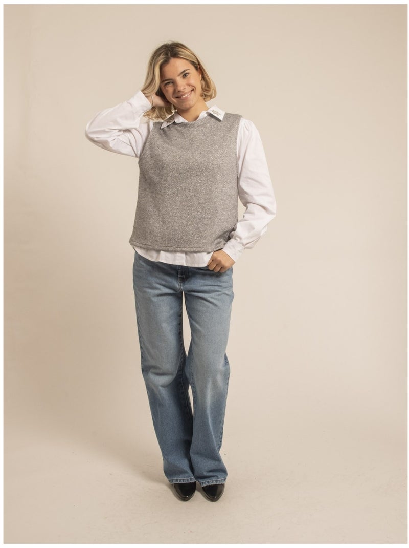 Pull sans manches paillettes KLAUDIA Gris - Kiabi