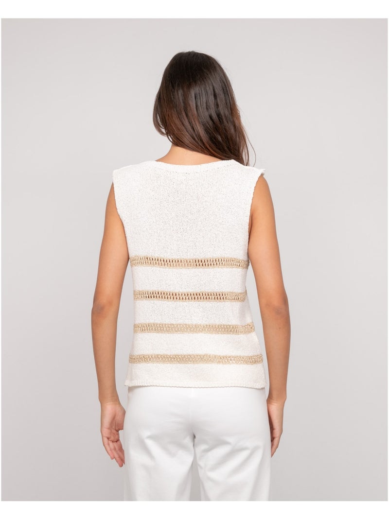 Pull sans manches rayures lurex KAVIA Ecru - Kiabi