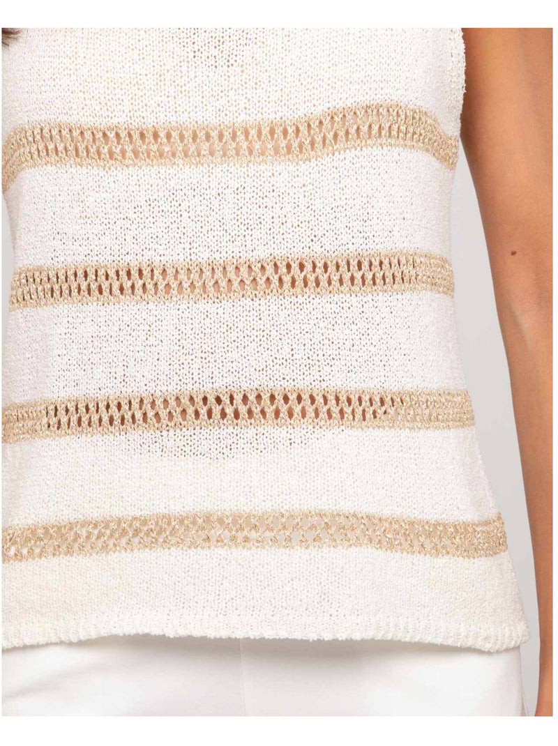 Pull sans manches rayures lurex KAVIA Ecru - Kiabi