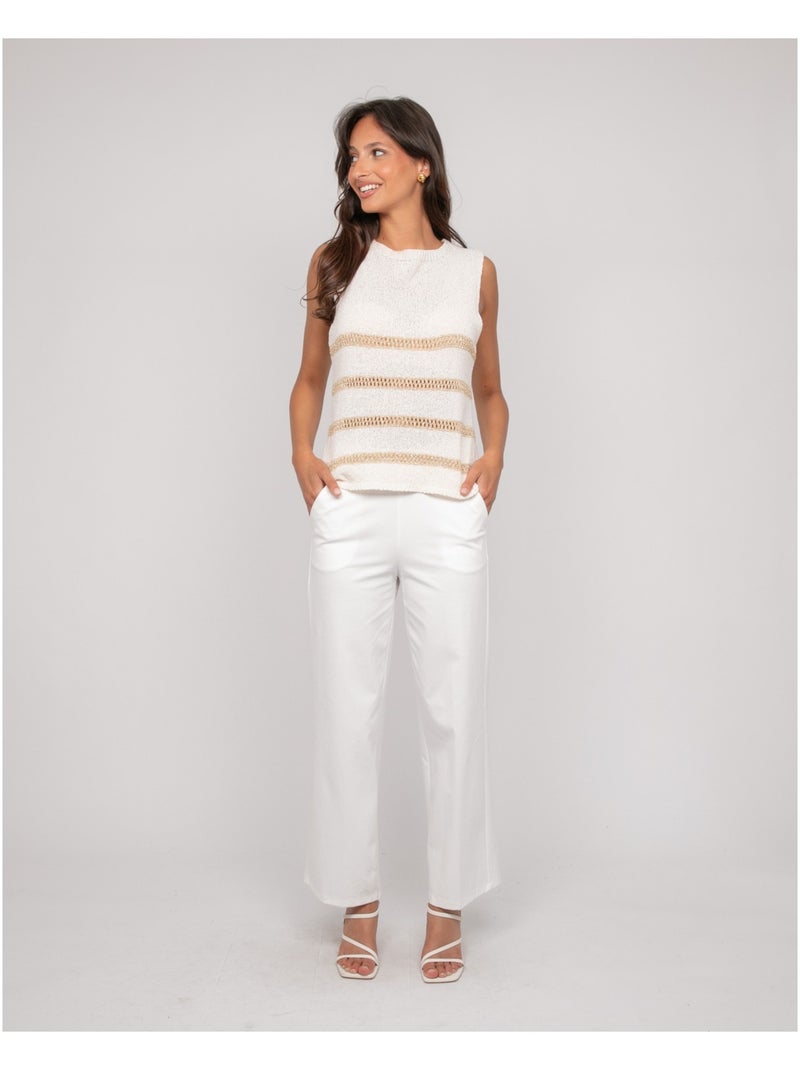 Pull sans manches rayures lurex KAVIA Ecru - Kiabi
