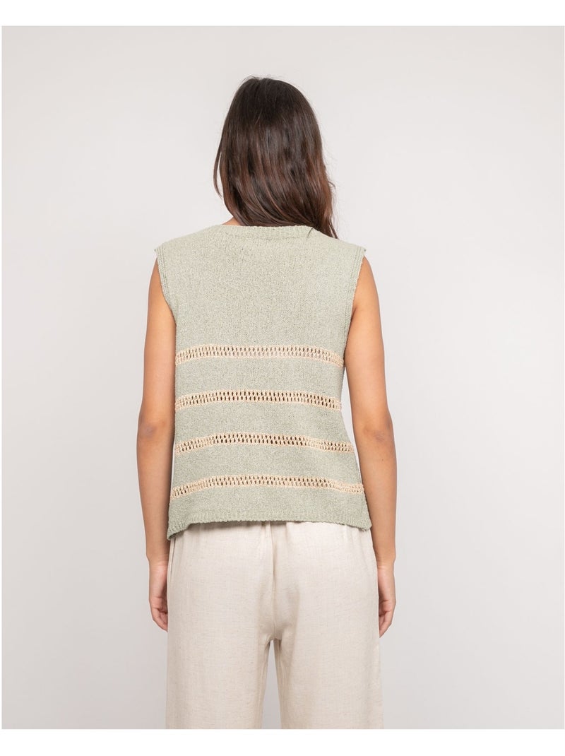 Pull sans manches rayures lurex KAVIA Kaki - Kiabi