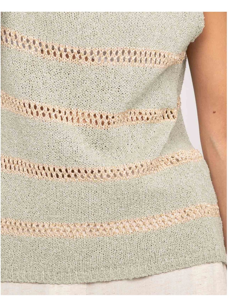 Pull sans manches rayures lurex KAVIA Kaki - Kiabi