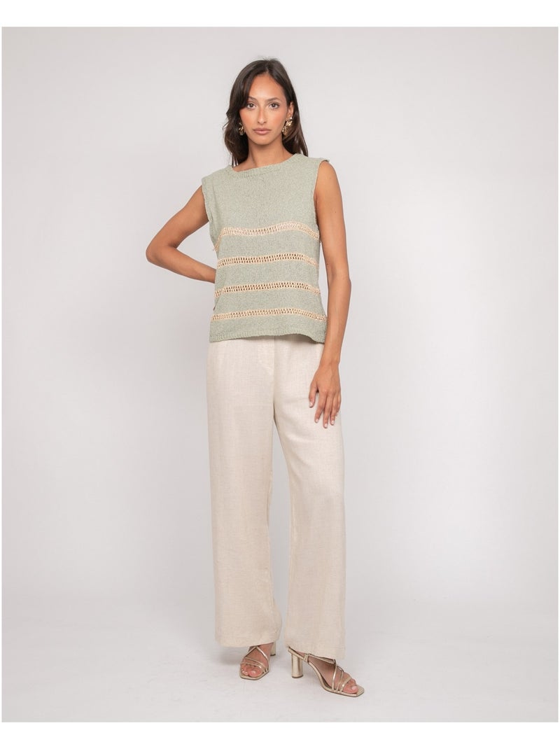 Pull sans manches rayures lurex KAVIA Kaki - Kiabi
