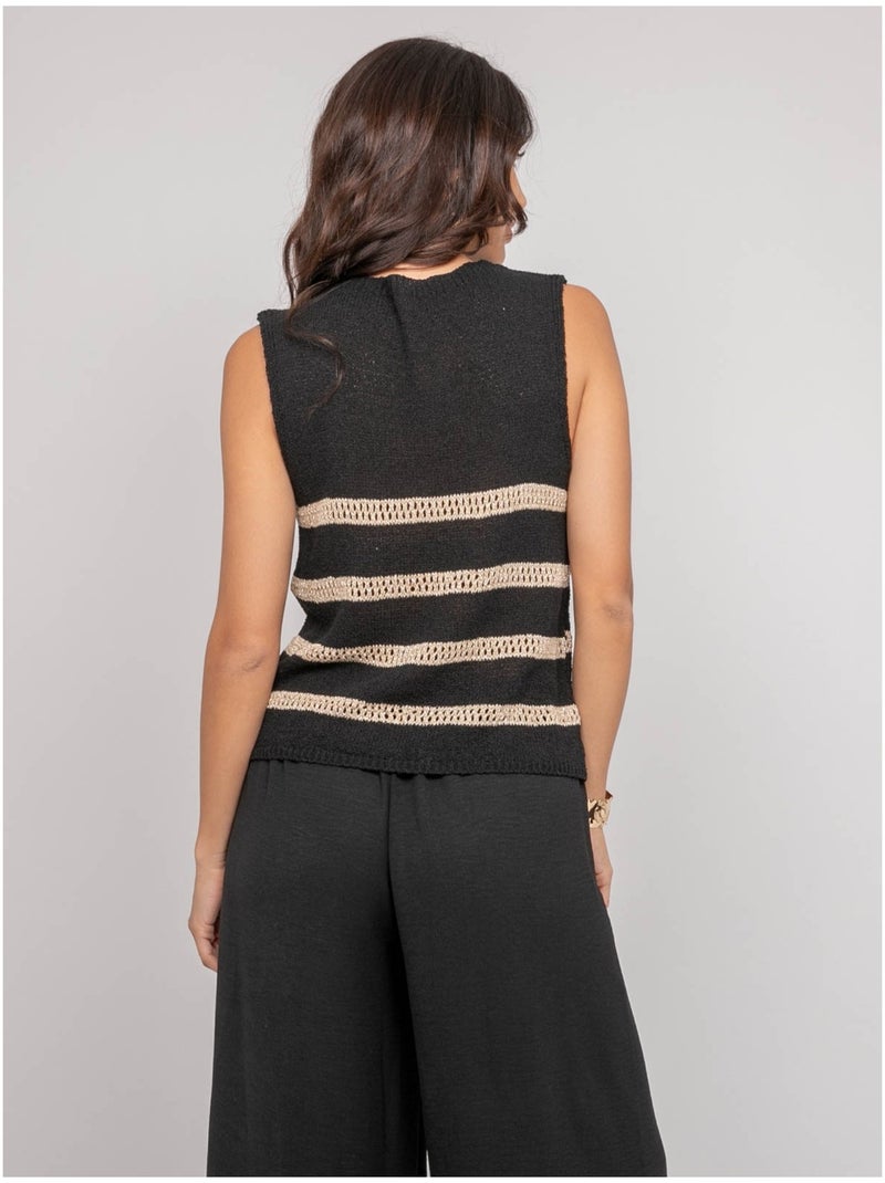 Pull sans manches rayures lurex KAVIA Noir - Kiabi