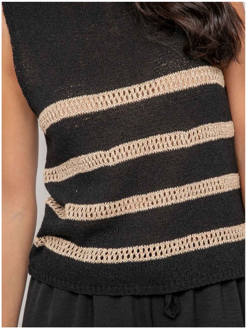 Pull sans manches rayures lurex KAVIA Noir - Kiabi