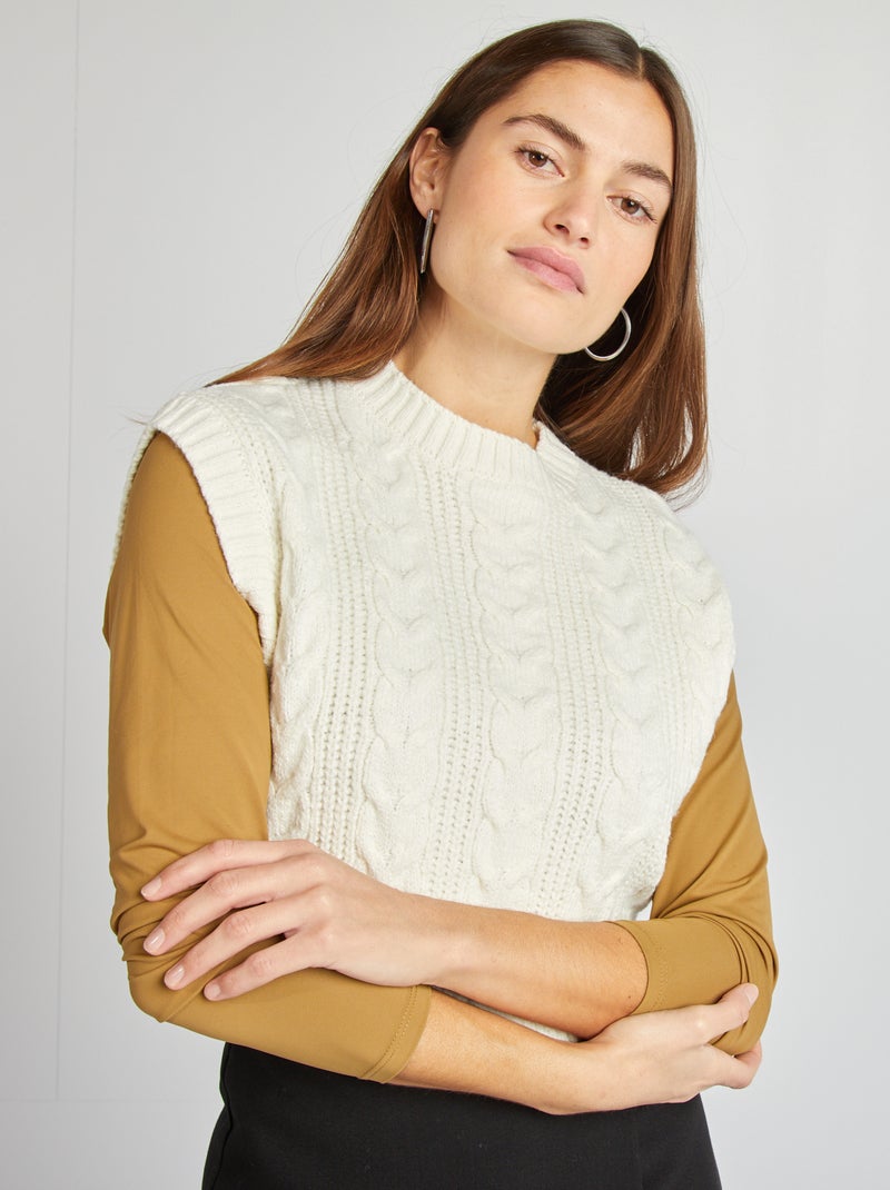 Pull sans manches torsadé Blanc - Kiabi