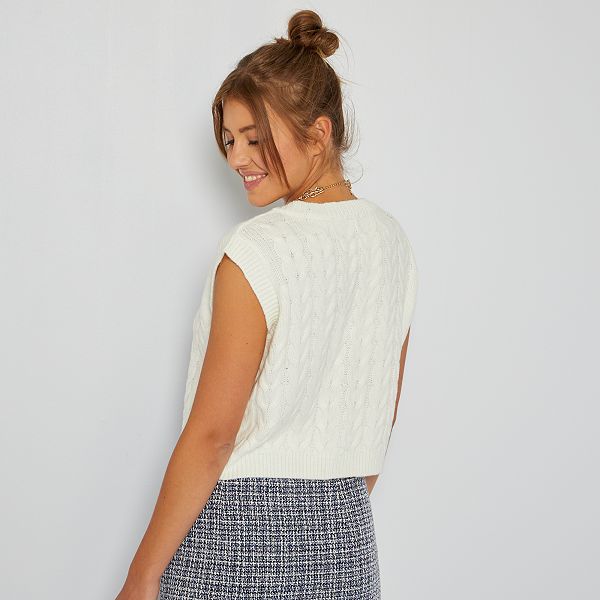 Pull Sans Manches Torsade Fille Adolescente Ecru Kiabi 12 00