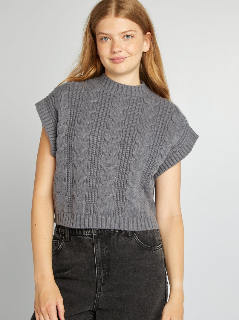 Pull sans manches torsadé Gris - Kiabi
