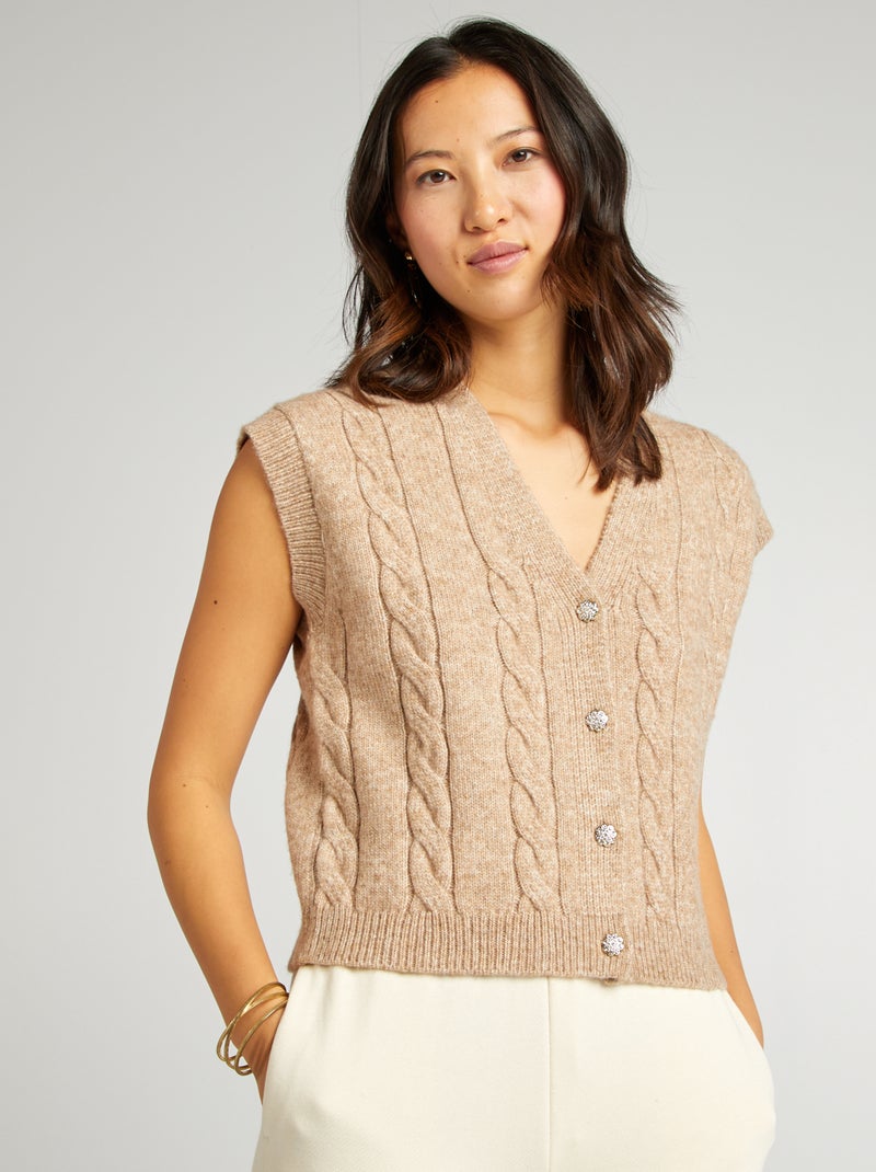 Pull sans manches torsadés Beige - Kiabi